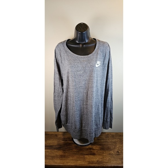 Nike Tops - Nike Gym Vintage Crew Neck Womens 3X Light Gray AH2862 Shirt Organic Blend